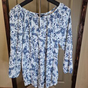 Chaps Floral Blue and White Women's Top